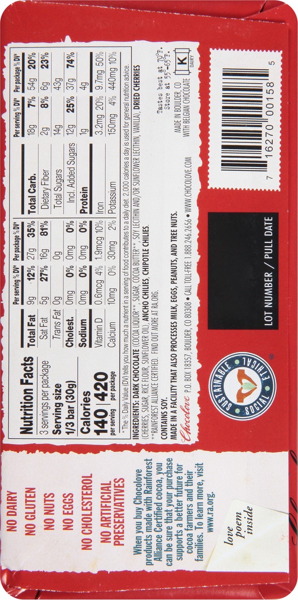 slide 8 of 9, Chocolove in Dark Chocolate Chilies & Cherries 3.2 oz, 3.2 oz