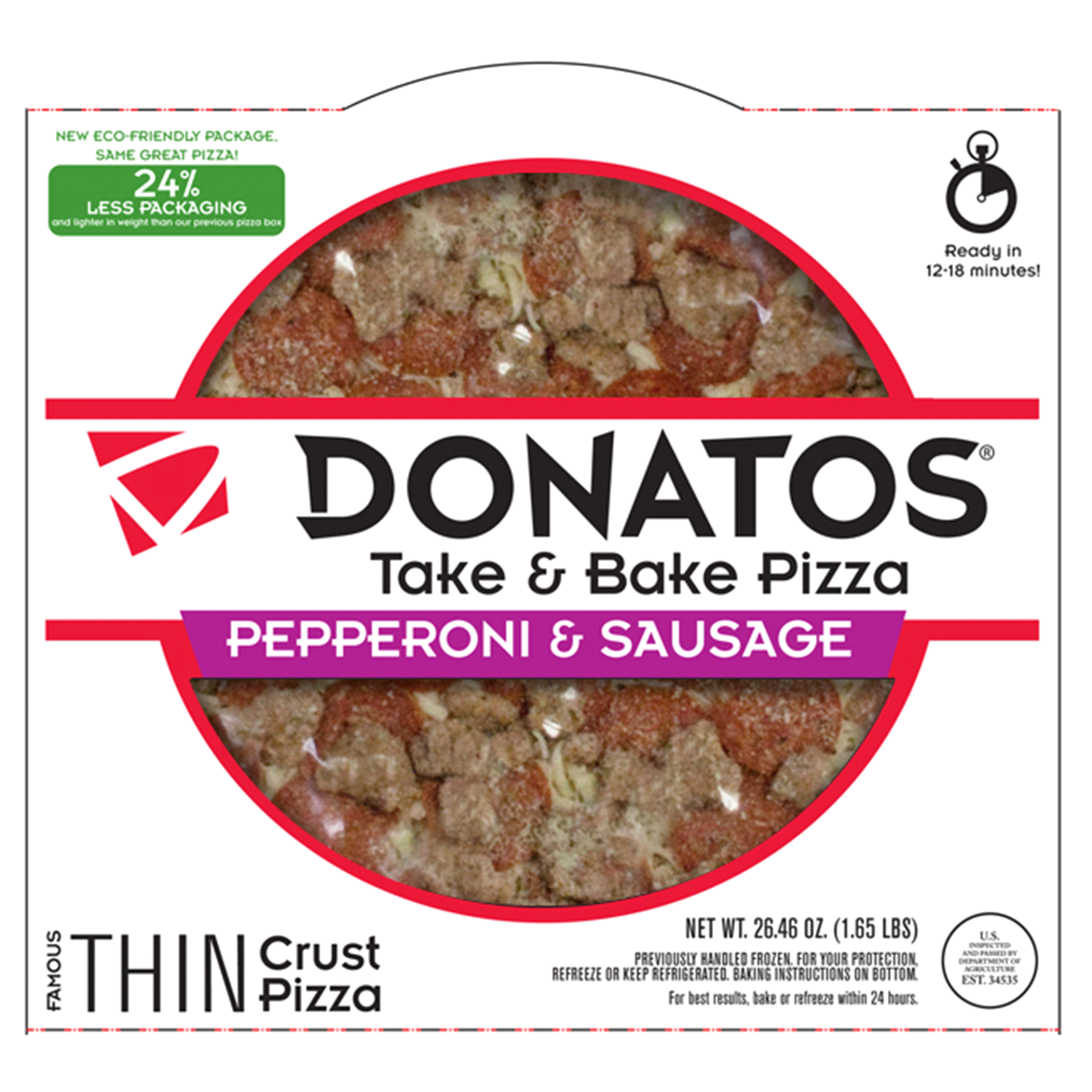 slide 1 of 1, Donatos Donato's Take & Bake Pepperoni & Sausage Pizza, 26.24 oz