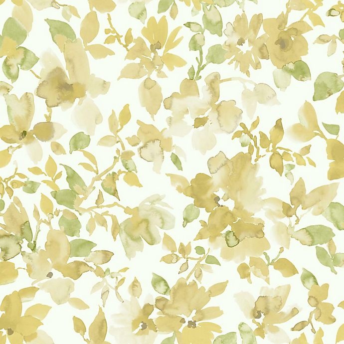 slide 2 of 9, RoomMates Watercolor Floral Peel & Stick Wallpaper - Yellow/Green, 1 ct