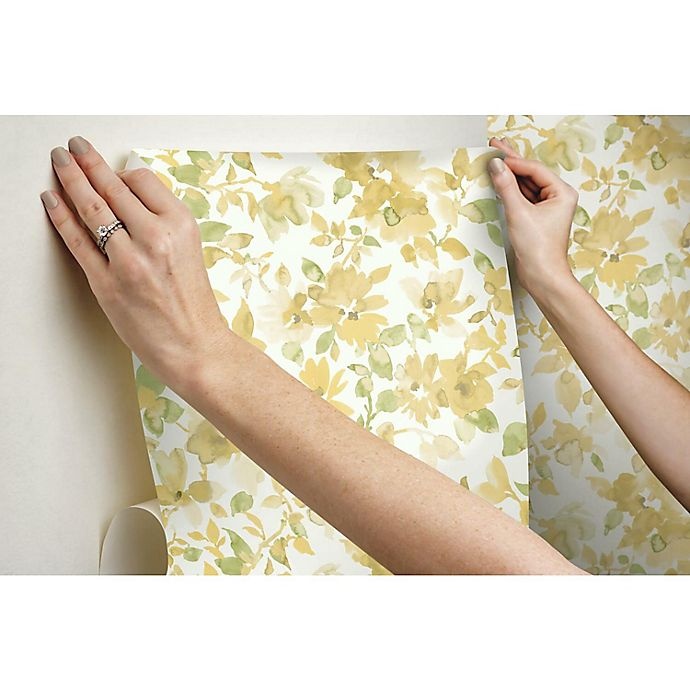 slide 3 of 9, RoomMates Watercolor Floral Peel & Stick Wallpaper - Yellow/Green, 1 ct