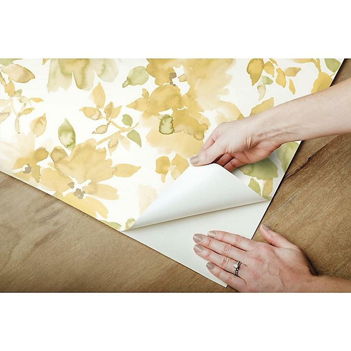 slide 4 of 9, RoomMates Watercolor Floral Peel & Stick Wallpaper - Yellow/Green, 1 ct