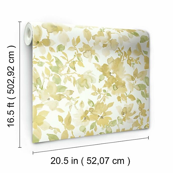 slide 5 of 9, RoomMates Watercolor Floral Peel & Stick Wallpaper - Yellow/Green, 1 ct