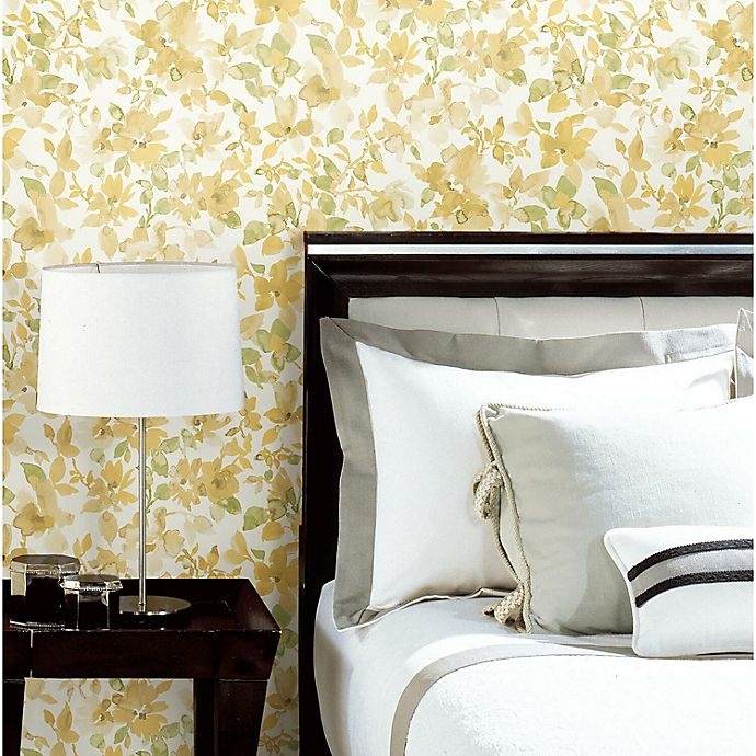 slide 7 of 9, RoomMates Watercolor Floral Peel & Stick Wallpaper - Yellow/Green, 1 ct