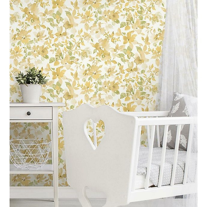 slide 8 of 9, RoomMates Watercolor Floral Peel & Stick Wallpaper - Yellow/Green, 1 ct