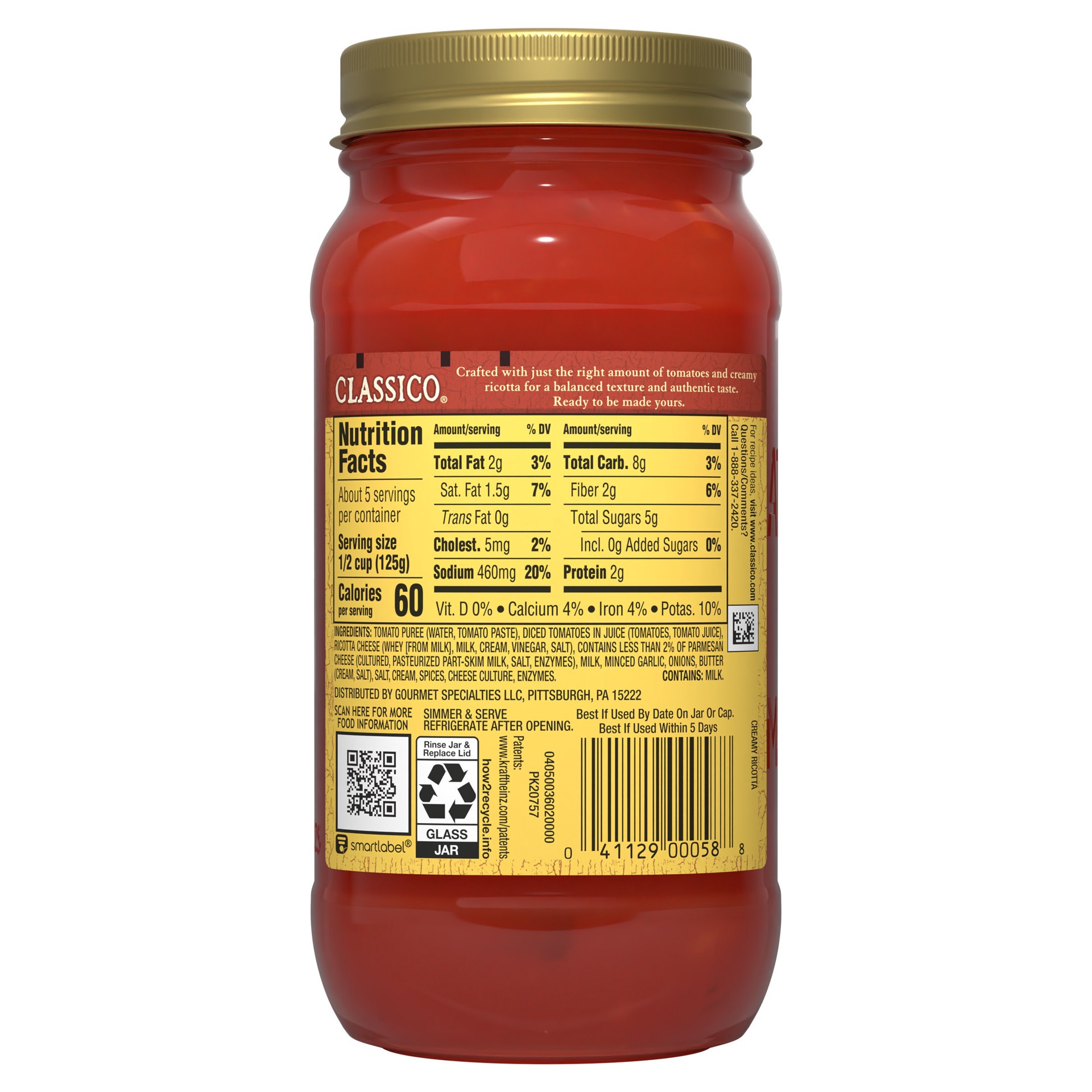 slide 2 of 5, Classico Creamy Ricotta Pasta Sauce, 24 oz Jar, 24 oz