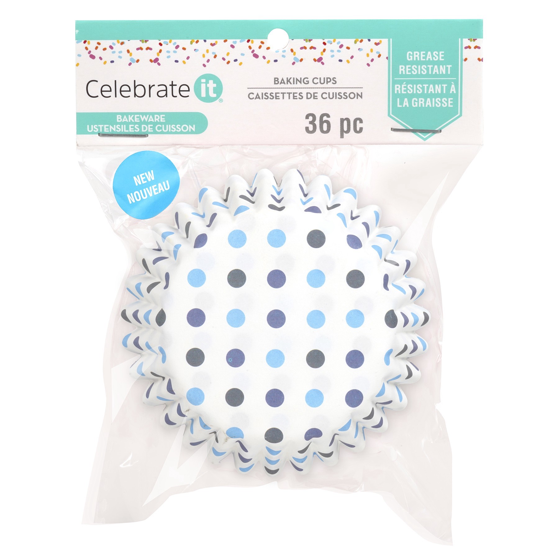 slide 3 of 3, Multi Blue Polka Dot Grease Resistant Baking Cups By Celebrate It, 1.97 in x 1.18 in
