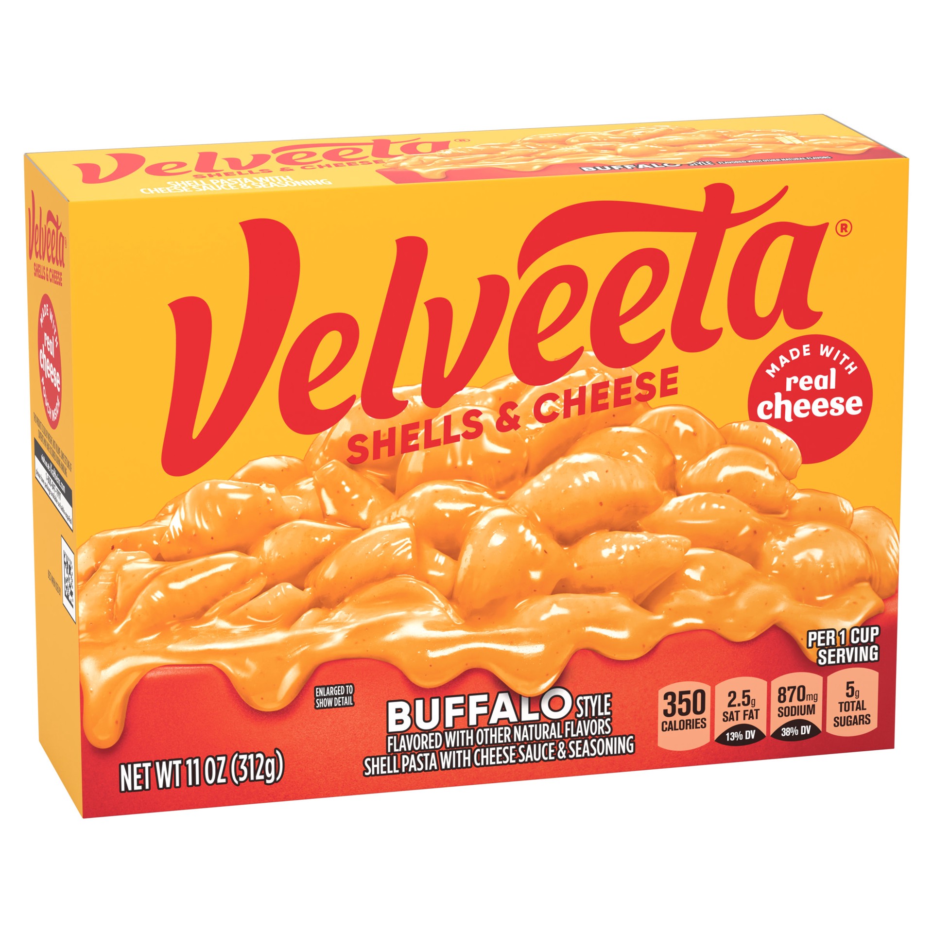 slide 4 of 5, Velveeta Buffalo Style Shells & Cheese with Shell Pasta, Cheese Sauce and Seasoning, 11 oz Box, 11 oz