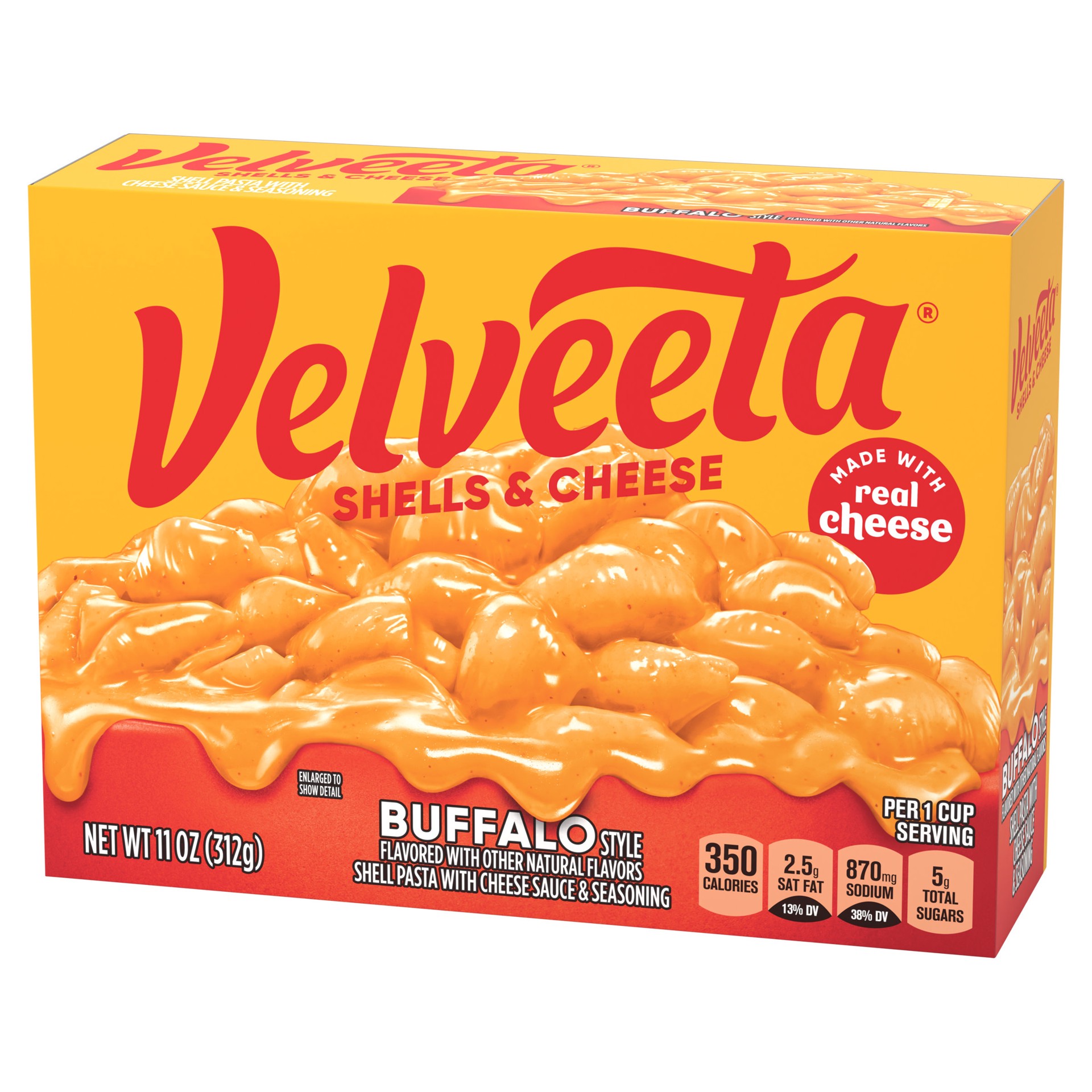 slide 5 of 5, Velveeta Buffalo Style Shells & Cheese with Shell Pasta, Cheese Sauce and Seasoning, 11 oz Box, 11 oz