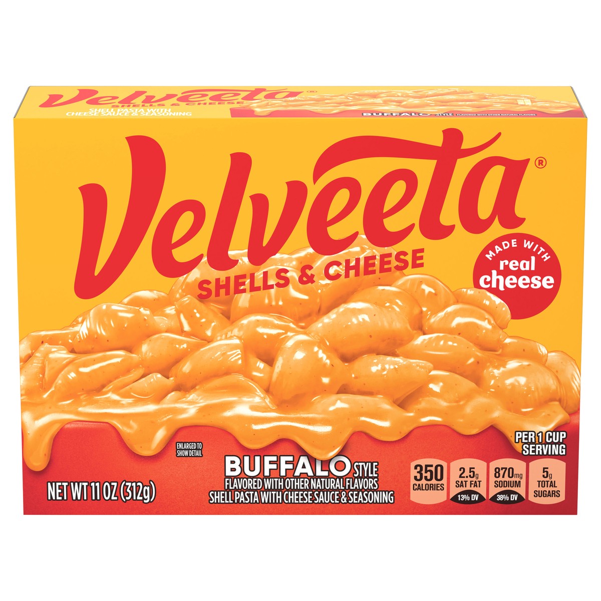 slide 1 of 5, Velveeta Buffalo Style Shells & Cheese with Shell Pasta, Cheese Sauce and Seasoning, 11 oz Box, 11 oz