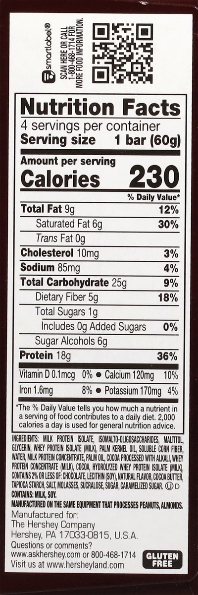 slide 5 of 15, One Hershey's Double Chocolate Protein Bar 4 - 2.12 oz Bars, 4 ct