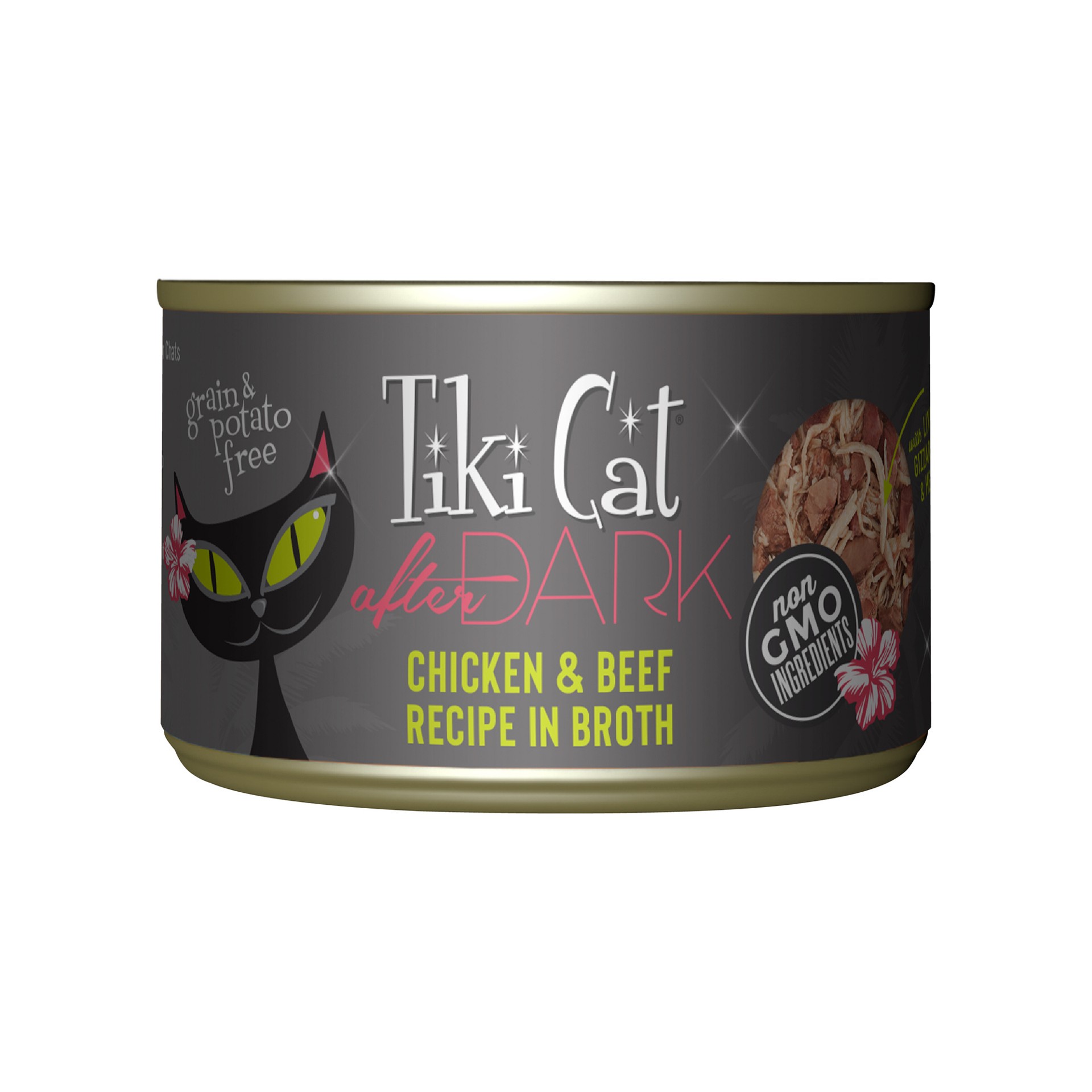 slide 1 of 8, Tiki Cat After Dark Whole Foods Wet Cat Food, Chicken & Beef, 5.5 oz. Can (8 Count), 5.5 oz