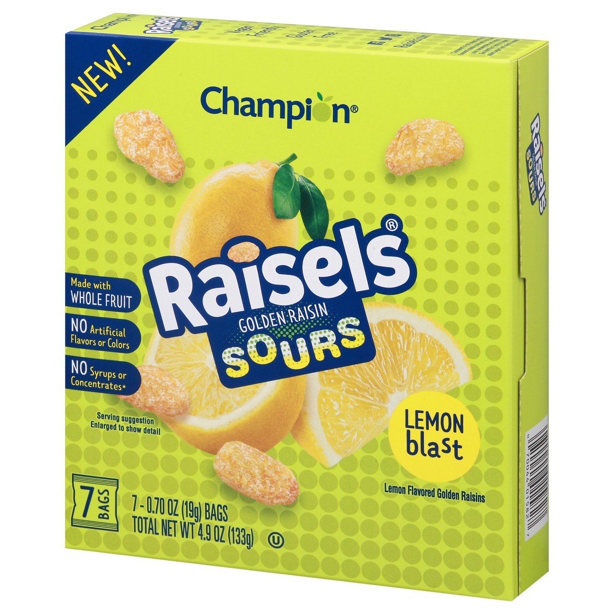 slide 10 of 10, Champion Raisels Sours Lemon Blast Golden Raisin 7 - 0.70 oz ea, 7 ct