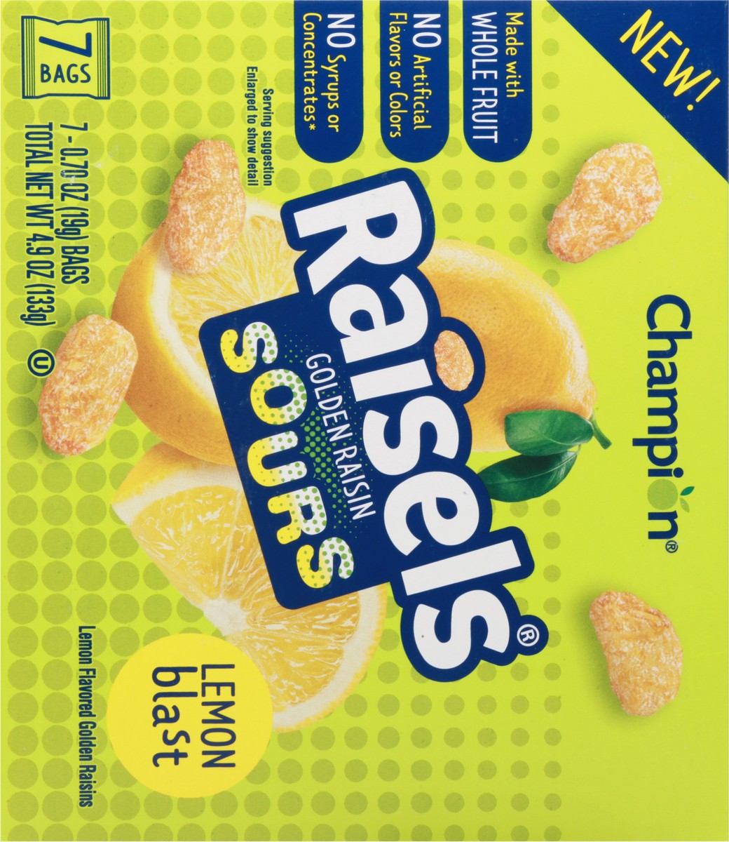 slide 8 of 10, Champion Raisels Sours Lemon Blast Golden Raisin 7 - 0.70 oz ea, 7 ct