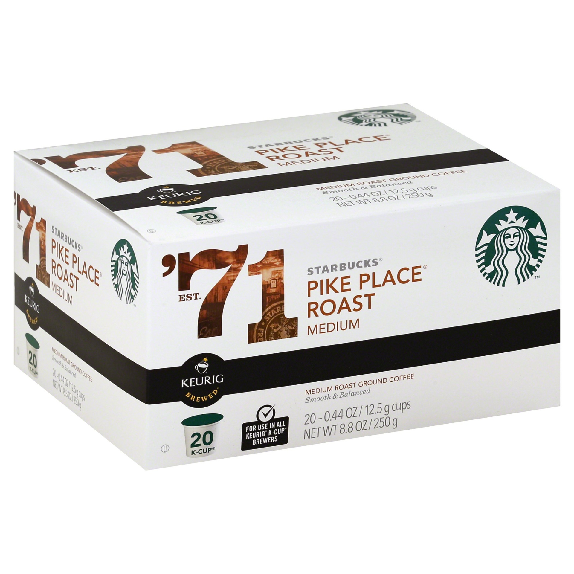 slide 1 of 1, Starbucks Pike Place Medium Roast Ground Coffee K-Cup Pods, 20 ct; 0.44 oz