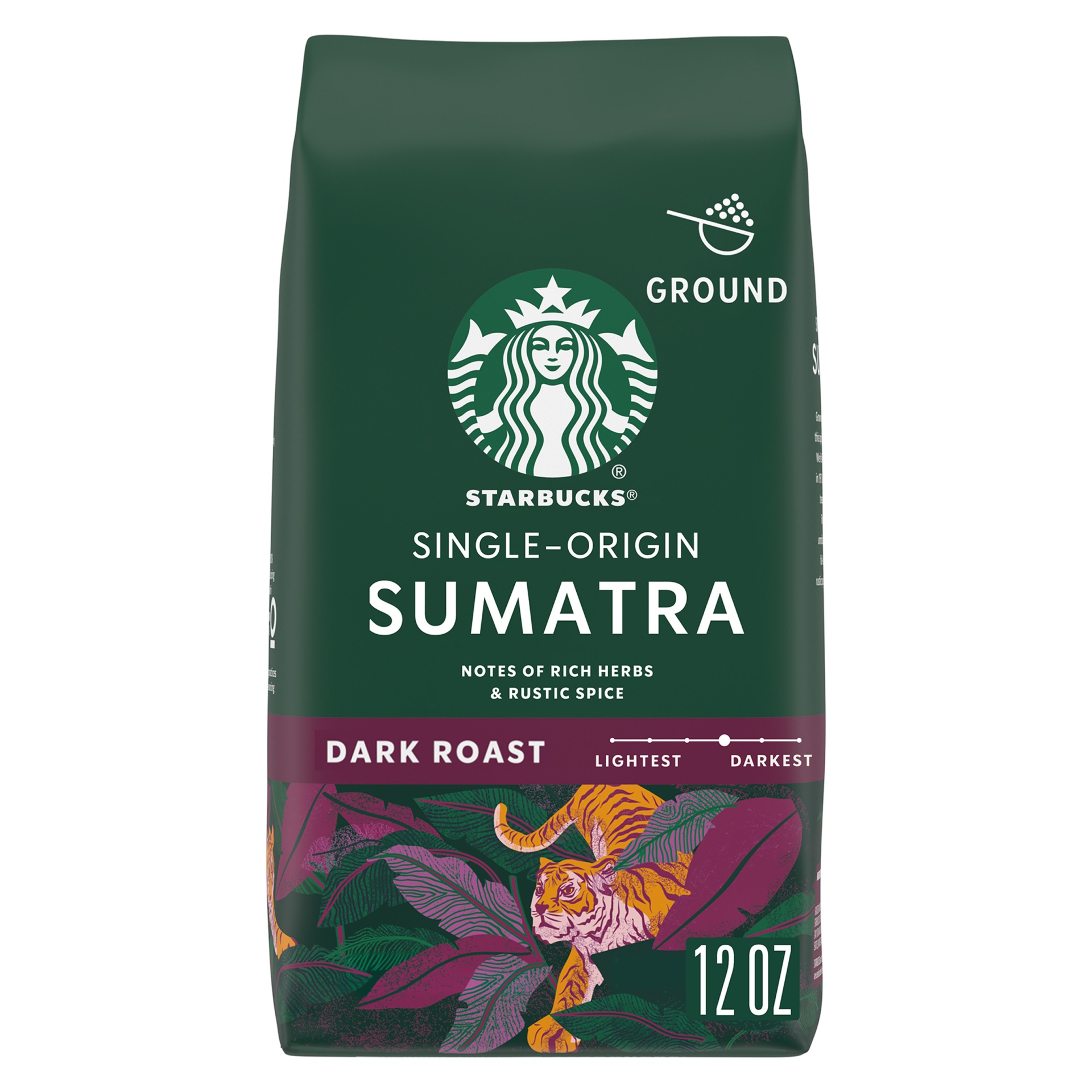 slide 1 of 1, Starbucks Dark Roast Ground Coffee, Sumatra, 100% Arabica, 12 oz