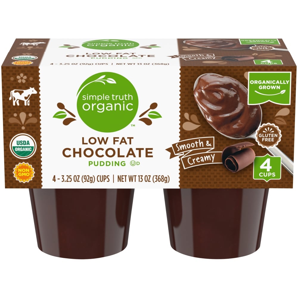 slide 1 of 1, Simple Truth Organic Low Fat Chocolate Pudding, 4 ct; 3.25 oz