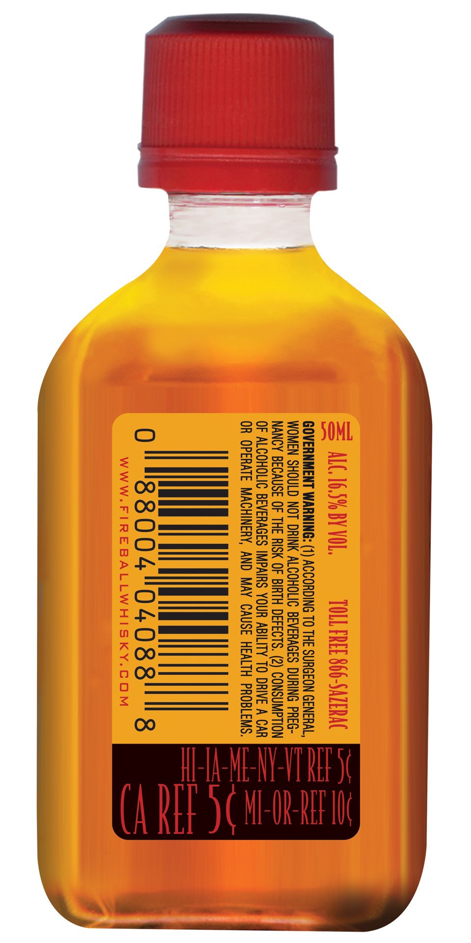 slide 2 of 2, Fireball Cinnamon Malt Beverage, 50ml Plastic Bottle, 33 Proof, 50 ml