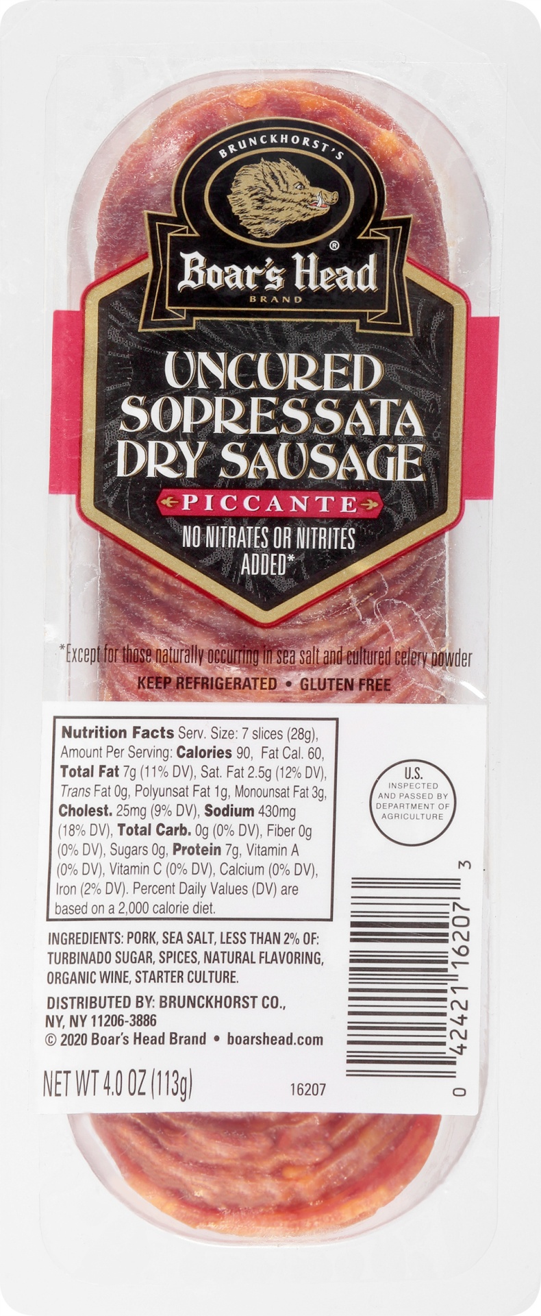 slide 1 of 1, Boar's Head Uncured Sopressata Dry Sausage Piccante, 1 ct