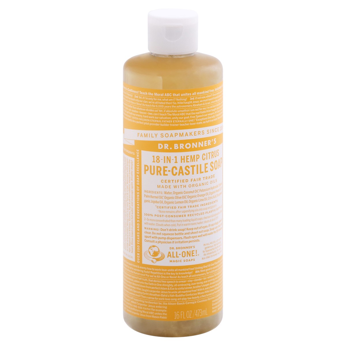 slide 5 of 9, Dr. Bronner's 18-in-1 Hemp Citrus Pure-Castile Soap 16 fl oz, 16 fl oz