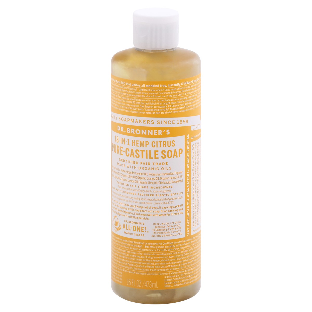 slide 8 of 9, Dr. Bronner's 18-in-1 Hemp Citrus Pure-Castile Soap 16 fl oz, 16 fl oz