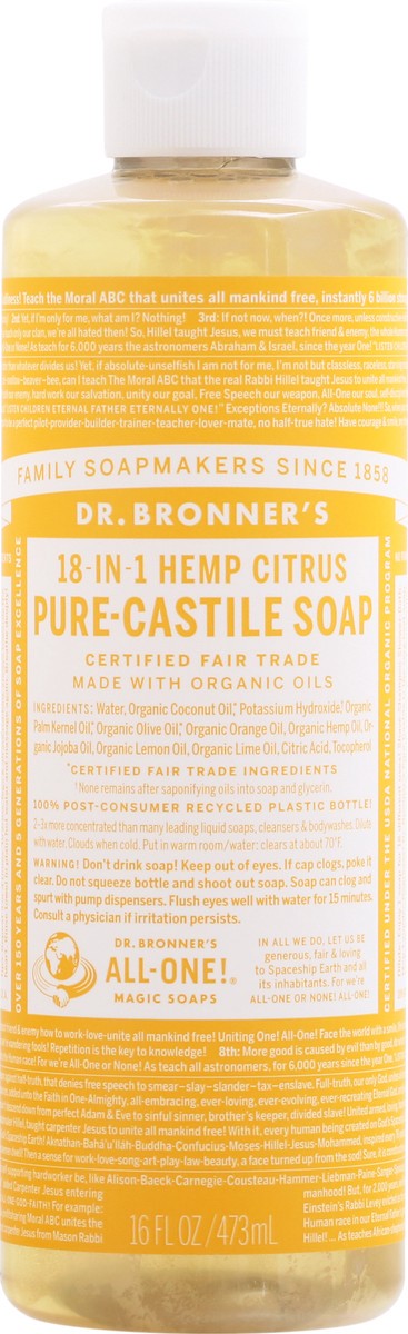 slide 4 of 9, Dr. Bronner's 18-in-1 Hemp Citrus Pure-Castile Soap 16 fl oz, 16 fl oz