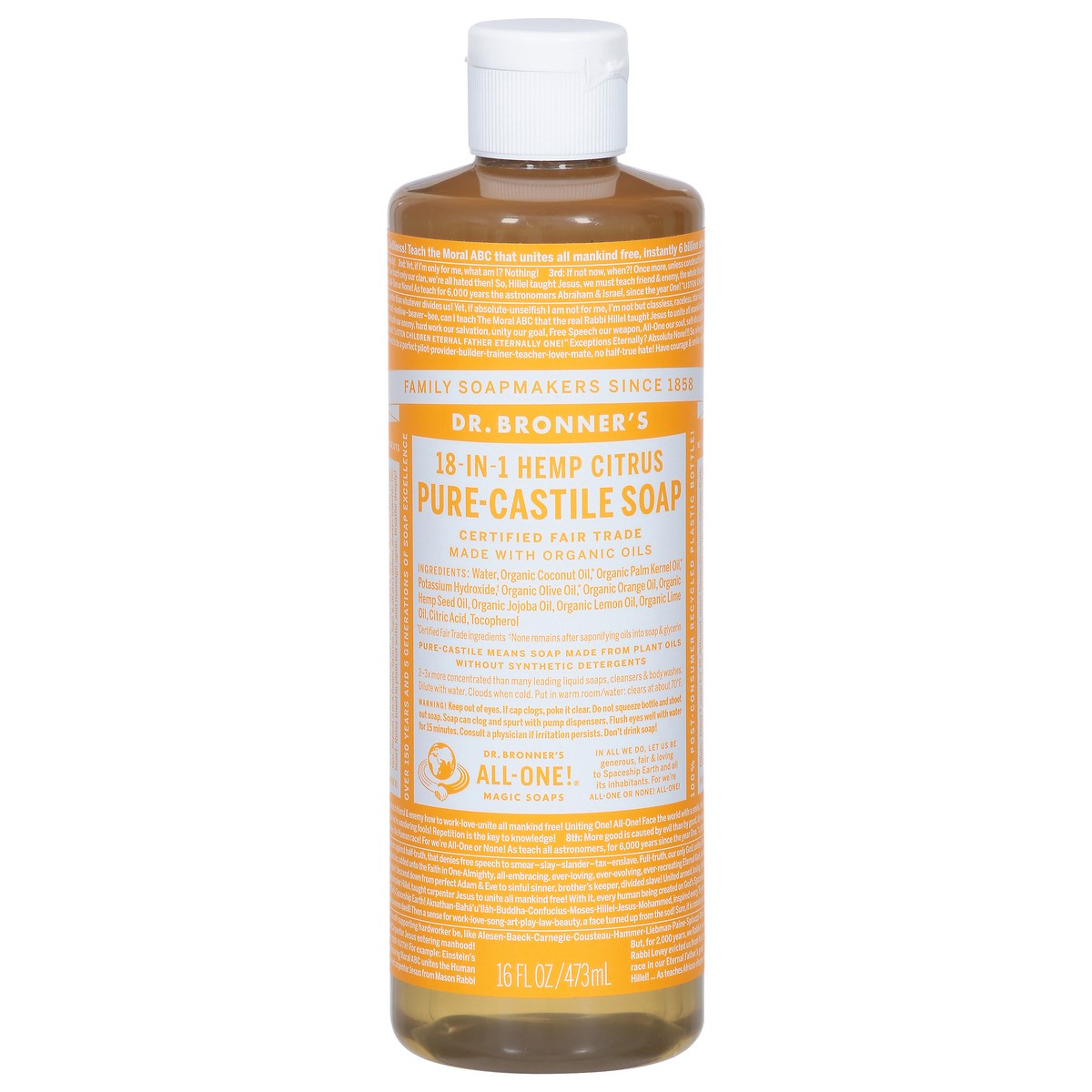 slide 1 of 9, Dr. Bronner's 18-in-1 Hemp Citrus Pure-Castile Soap 16 fl oz, 16 fl oz