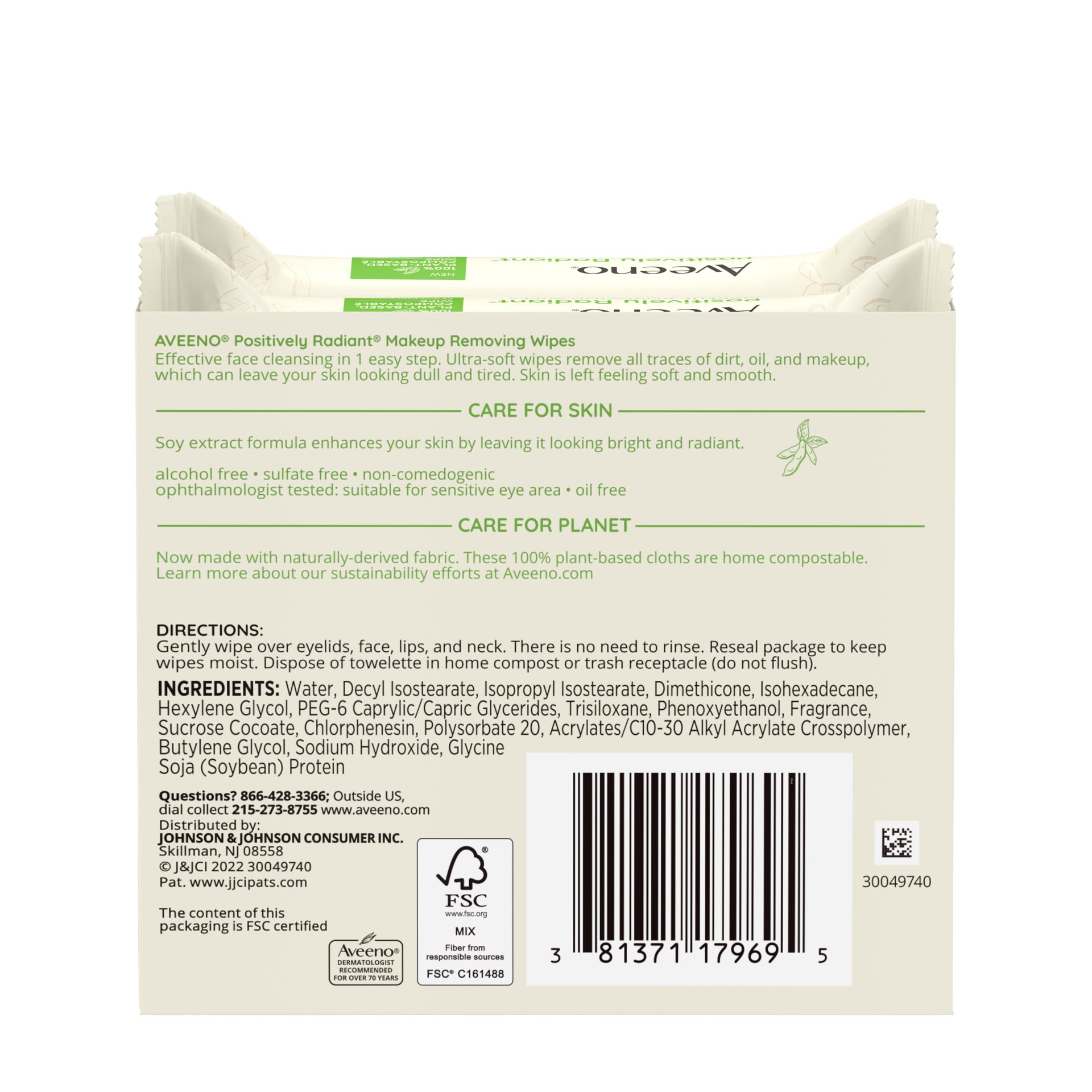 slide 3 of 9, Aveeno Positively Radiant Makeup Removing Wipes, Twin Pack, 50 ct