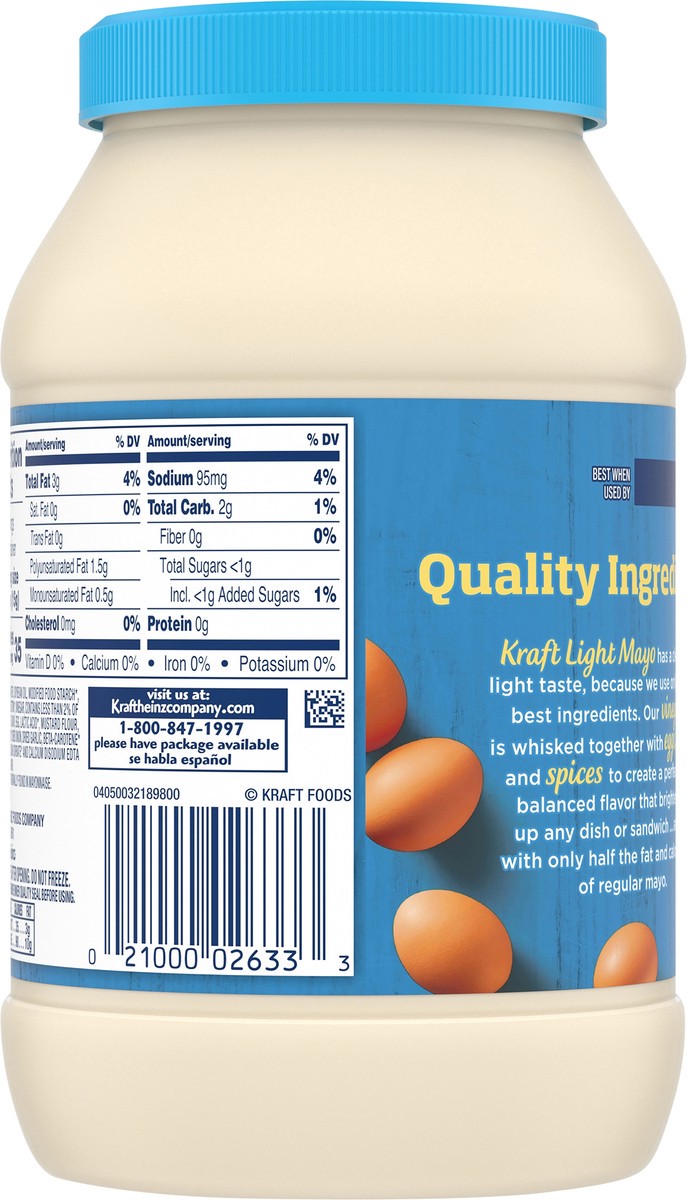 slide 9 of 14, Kraft Light Mayo with 1/2 the Fat & Calories of Regular Mayonnaise, 30 fl oz Jar, 30 fl oz