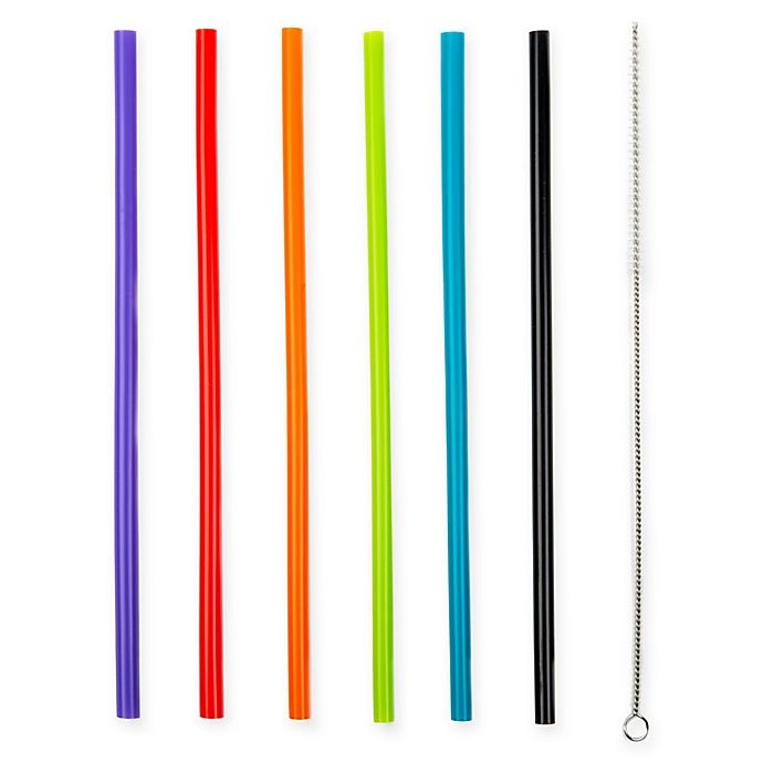 slide 1 of 1, Manna Organics Multicolor Silicone Straws and Straw Brush Set, 7 ct