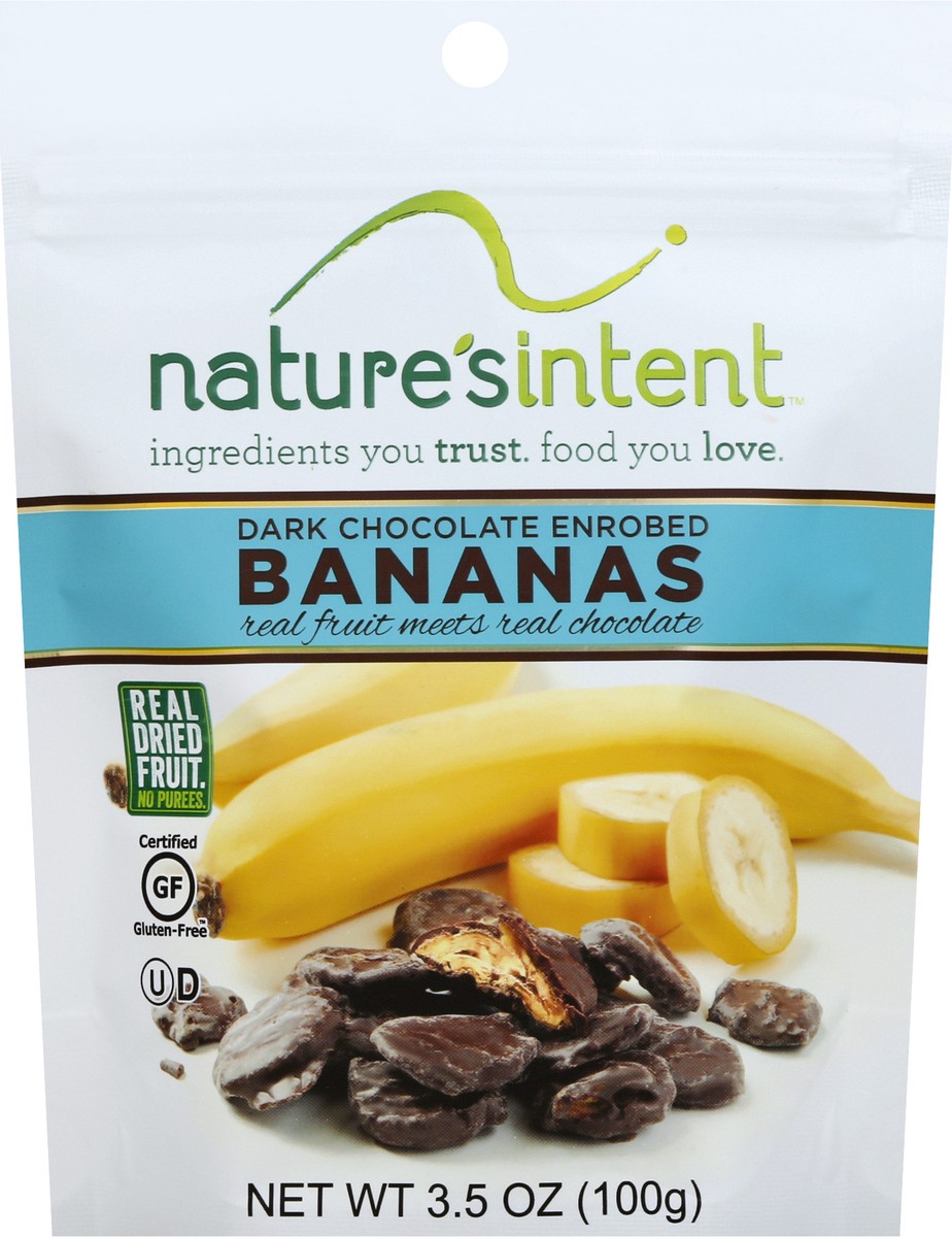 slide 5 of 8, Nature's Intent Dark Chocolate Enrobed Bananas, 3.5 oz