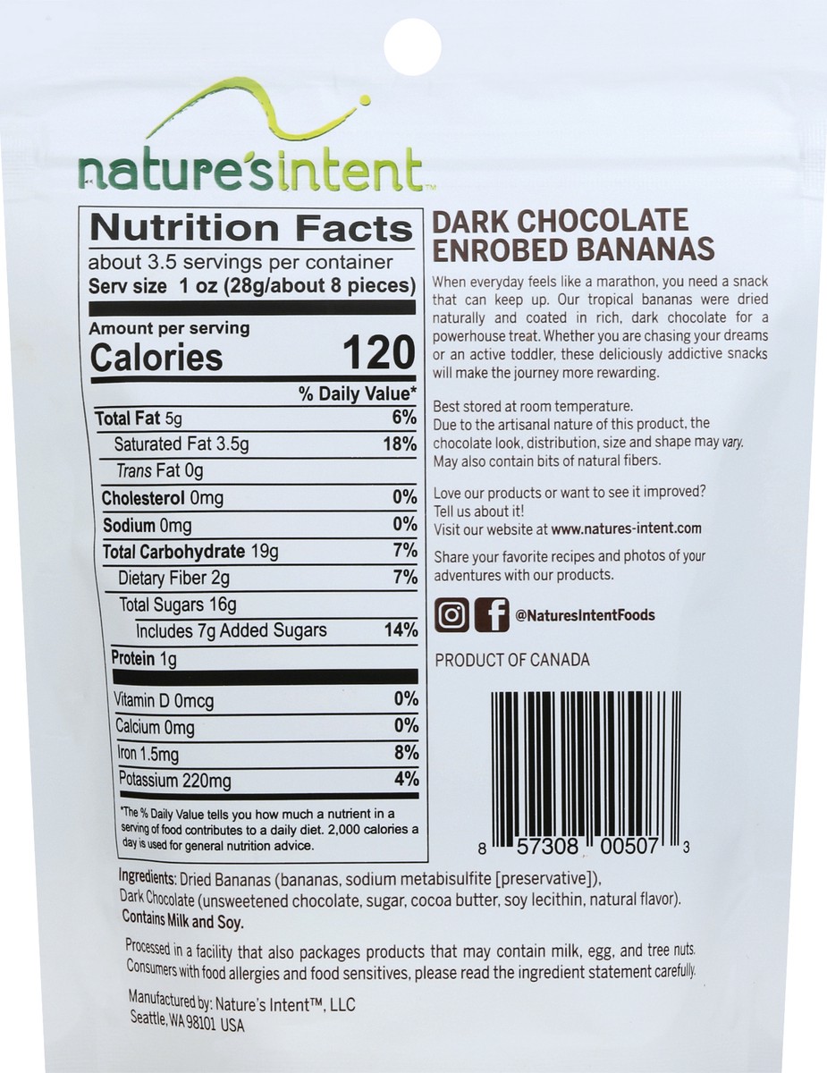 slide 6 of 8, Nature's Intent Dark Chocolate Enrobed Bananas, 3.5 oz