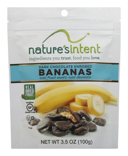 slide 1 of 8, Nature's Intent Dark Chocolate Enrobed Bananas, 3.5 oz