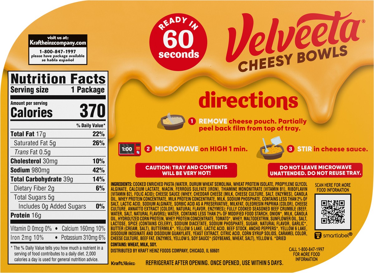 slide 3 of 9, Velveeta Cheesy Bowls Ultimate Cheeseburger Mac Microwave Meal, 9 oz Tray, 9 oz