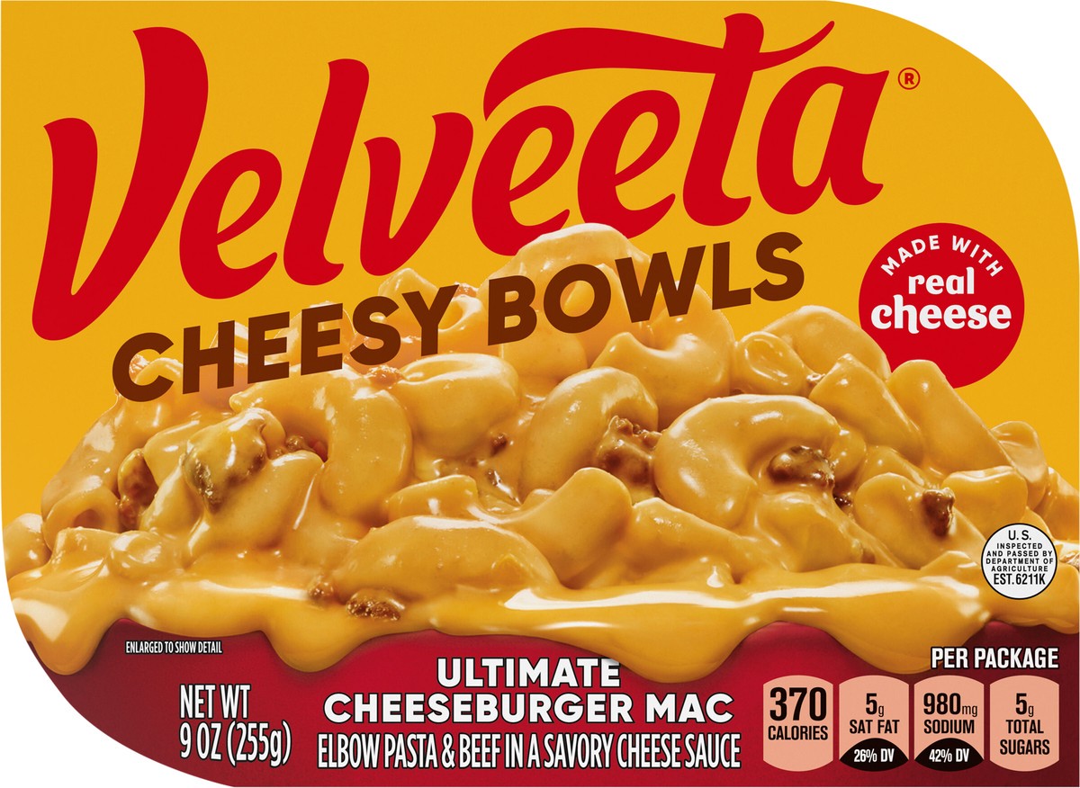 slide 5 of 9, Velveeta Cheesy Bowls Ultimate Cheeseburger Mac Microwave Meal, 9 oz Tray, 9 oz