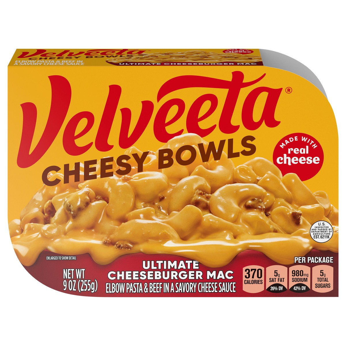 slide 1 of 9, Velveeta Cheesy Bowls Ultimate Cheeseburger Mac Microwave Meal, 9 oz Tray, 9 oz