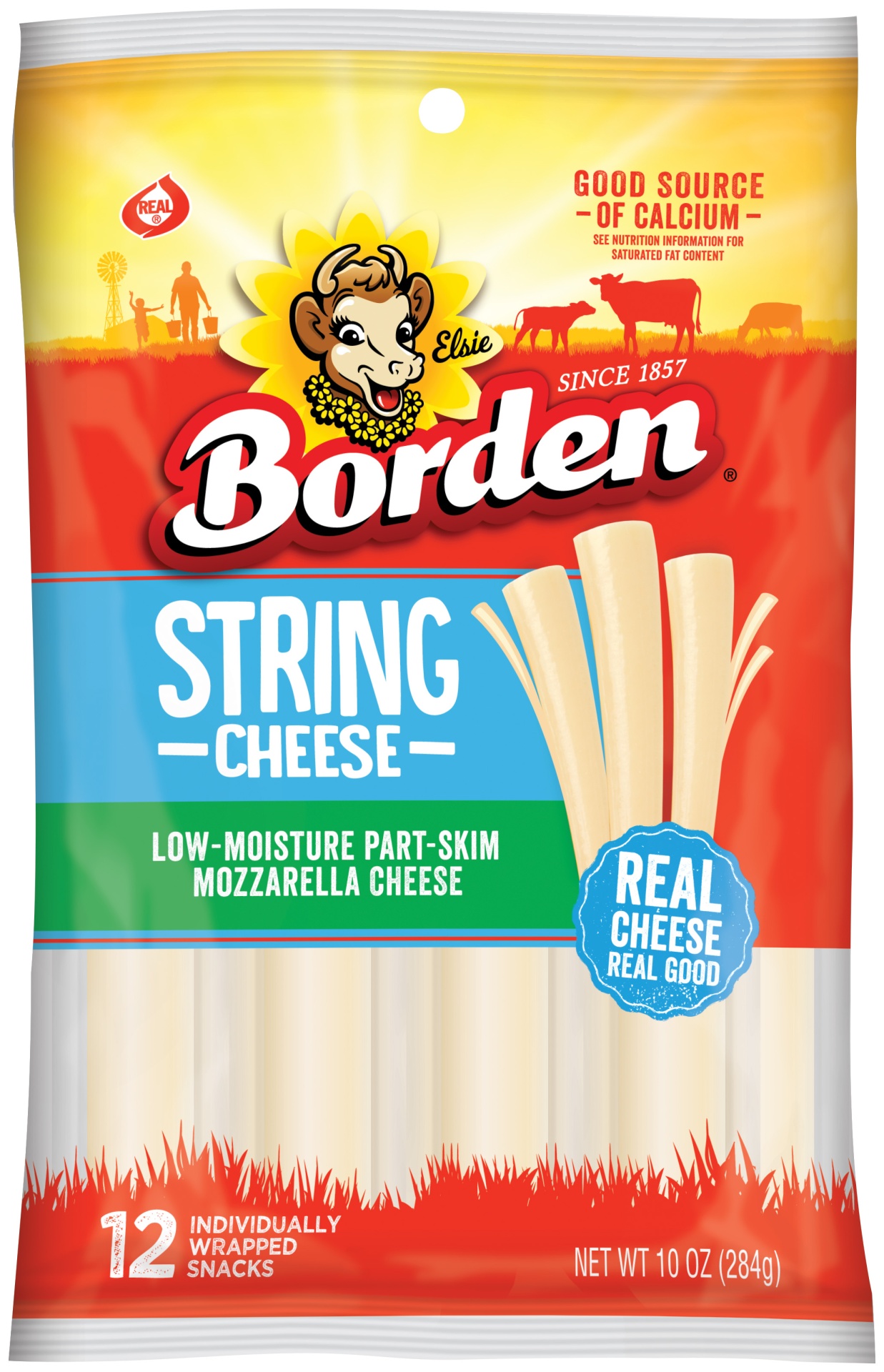 slide 1 of 2, Borden Mozzarella String Cheese, 10 oz