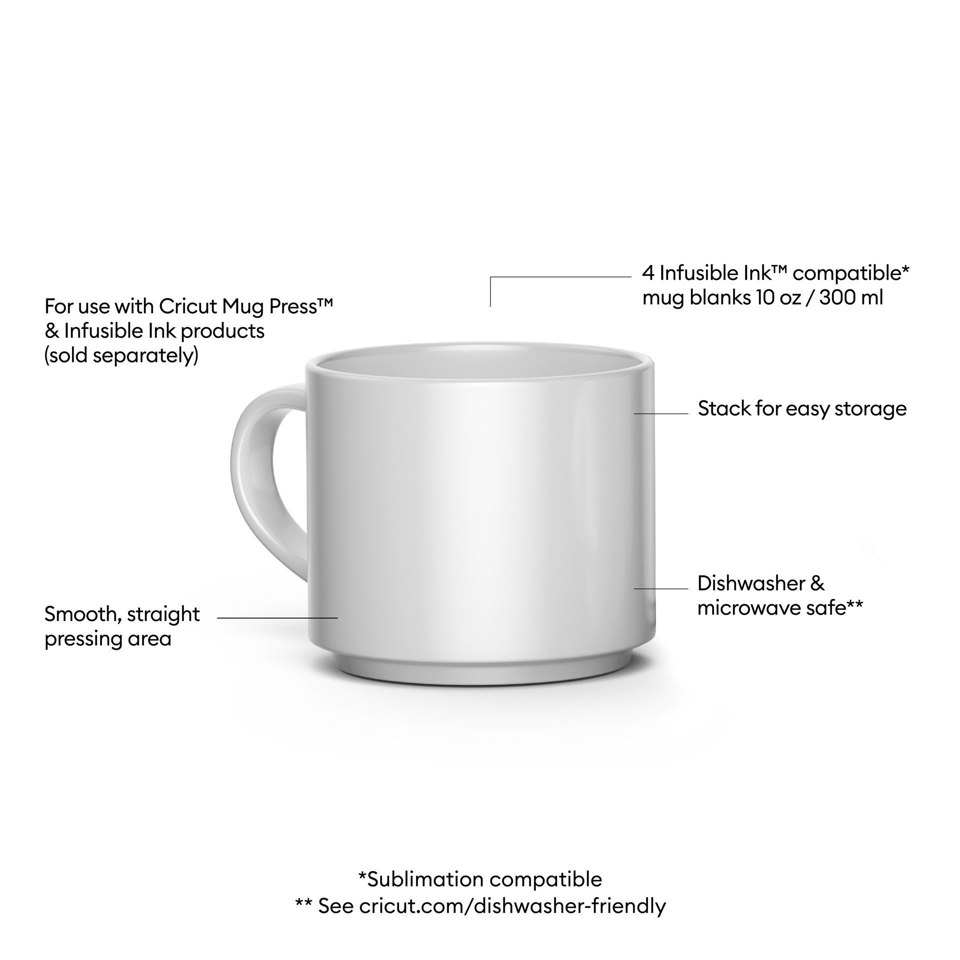 slide 7 of 7, Cricut 10oz. White Stackable Ceramic Mug Blanks, 4ct., 4 ct