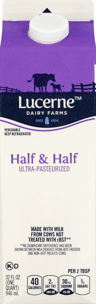 slide 1 of 6, Lucerne Half & Half Ultra-Pasteurized - 32 Fl. Oz., 32 oz