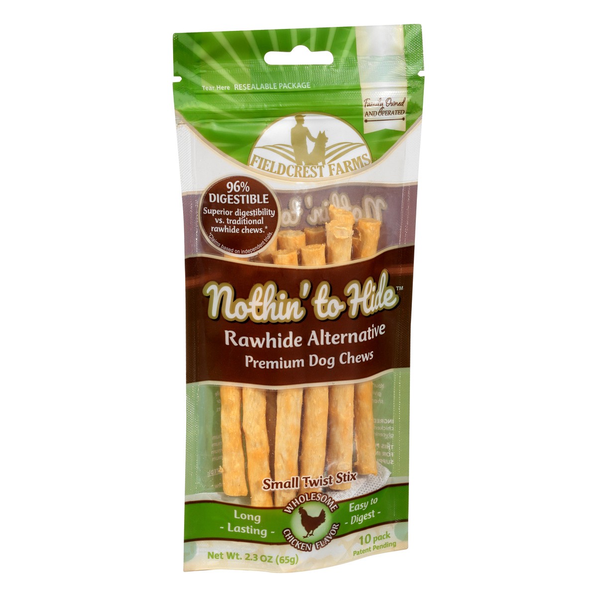 slide 9 of 9, Fieldcrest Farms Nothin To Hide Dog Chews, Wholesome Chicken Flavor, Small Twist Stix, 10 Pack, 2.3 oz