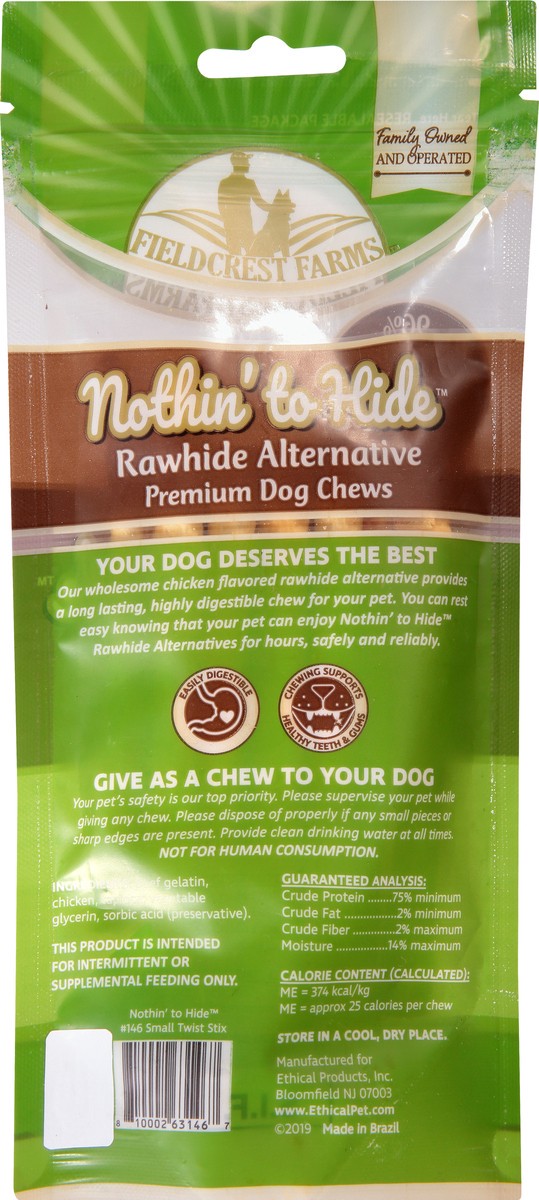 slide 4 of 9, Fieldcrest Farms Nothin To Hide Dog Chews, Wholesome Chicken Flavor, Small Twist Stix, 10 Pack, 2.3 oz