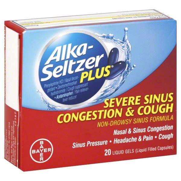 slide 1 of 1, Alka-Seltzer Severe Sinus Congestion and Cough, Non Drowsy Sinus Formula, Liquid Gels, 20 ct