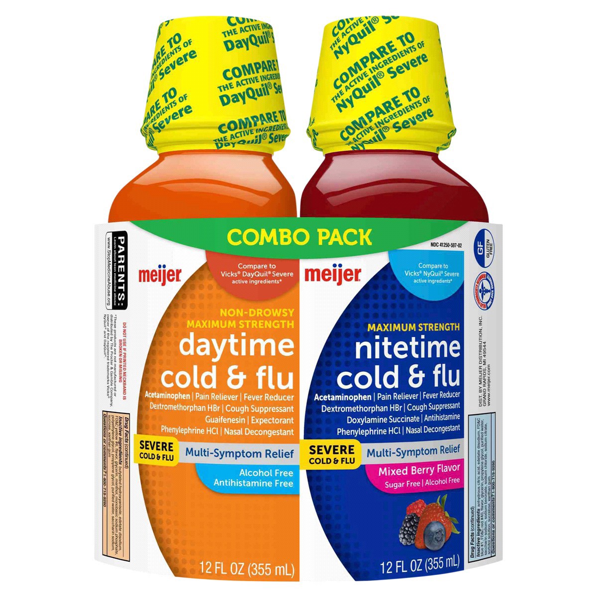 slide 1 of 25, Meijer Severe Cold & Flu Relief Day/Night Combo, 12 oz, 2 ct