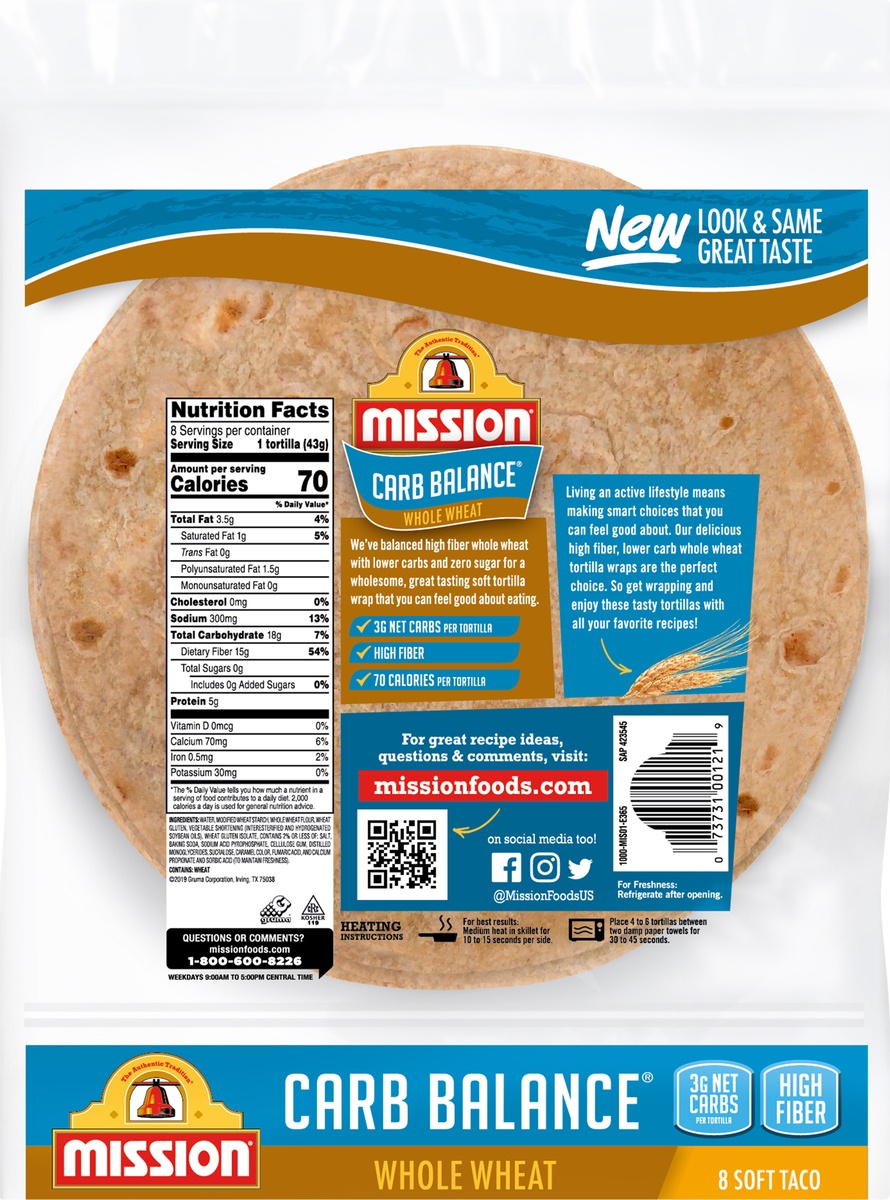 slide 10 of 10, Mission Tortilla Wraps Whole Wheat Soft Taco, 8 ct