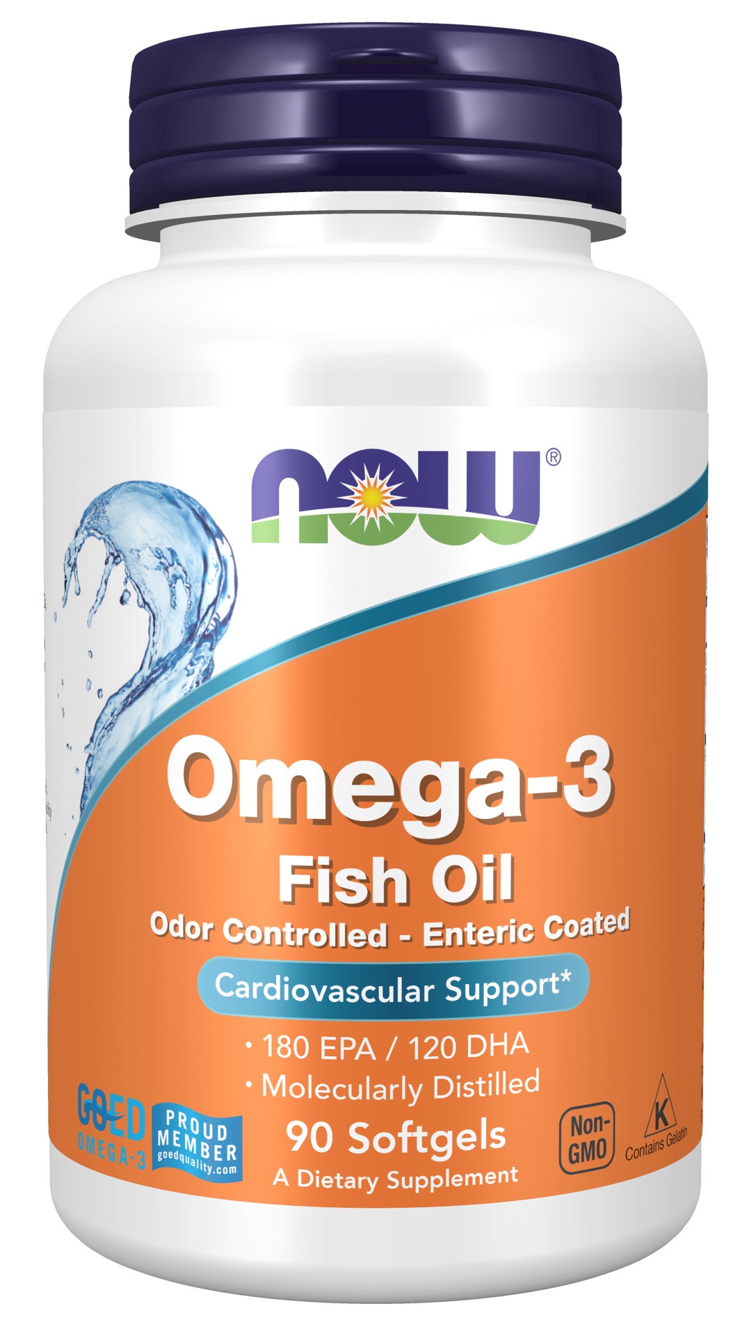 slide 1 of 4, NOW Omega-3, Molecularly Distilled & Enteric Coated - 90 Softgels, 90 ct