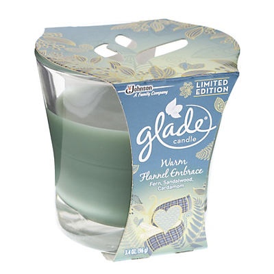 slide 1 of 4, Glade Warm Flannel Embrace Candle, 3.4 oz