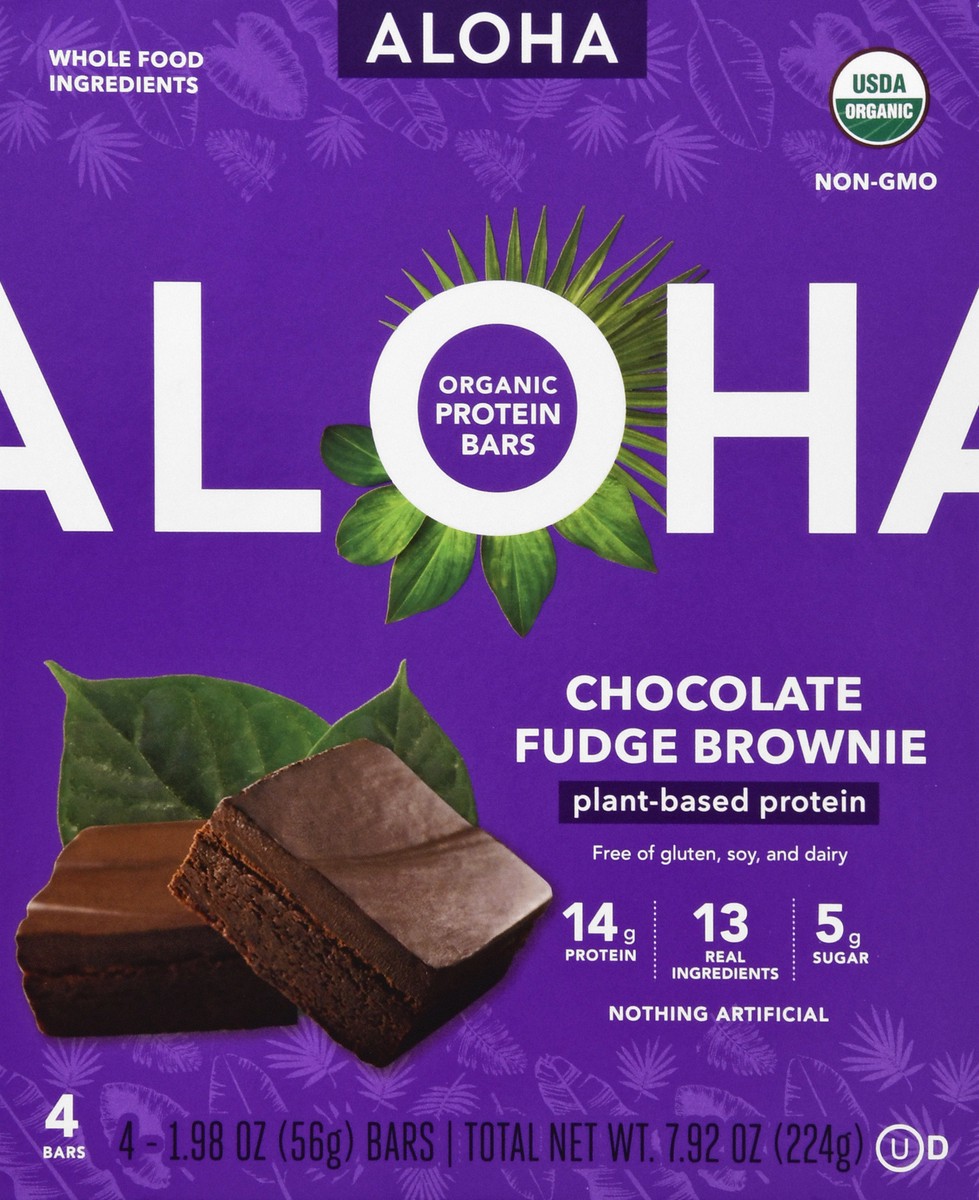 slide 1 of 9, Aloha Organic Chocolate Fudge Brownie Protein Bars 4 ea, 4 ct; 1.98 oz