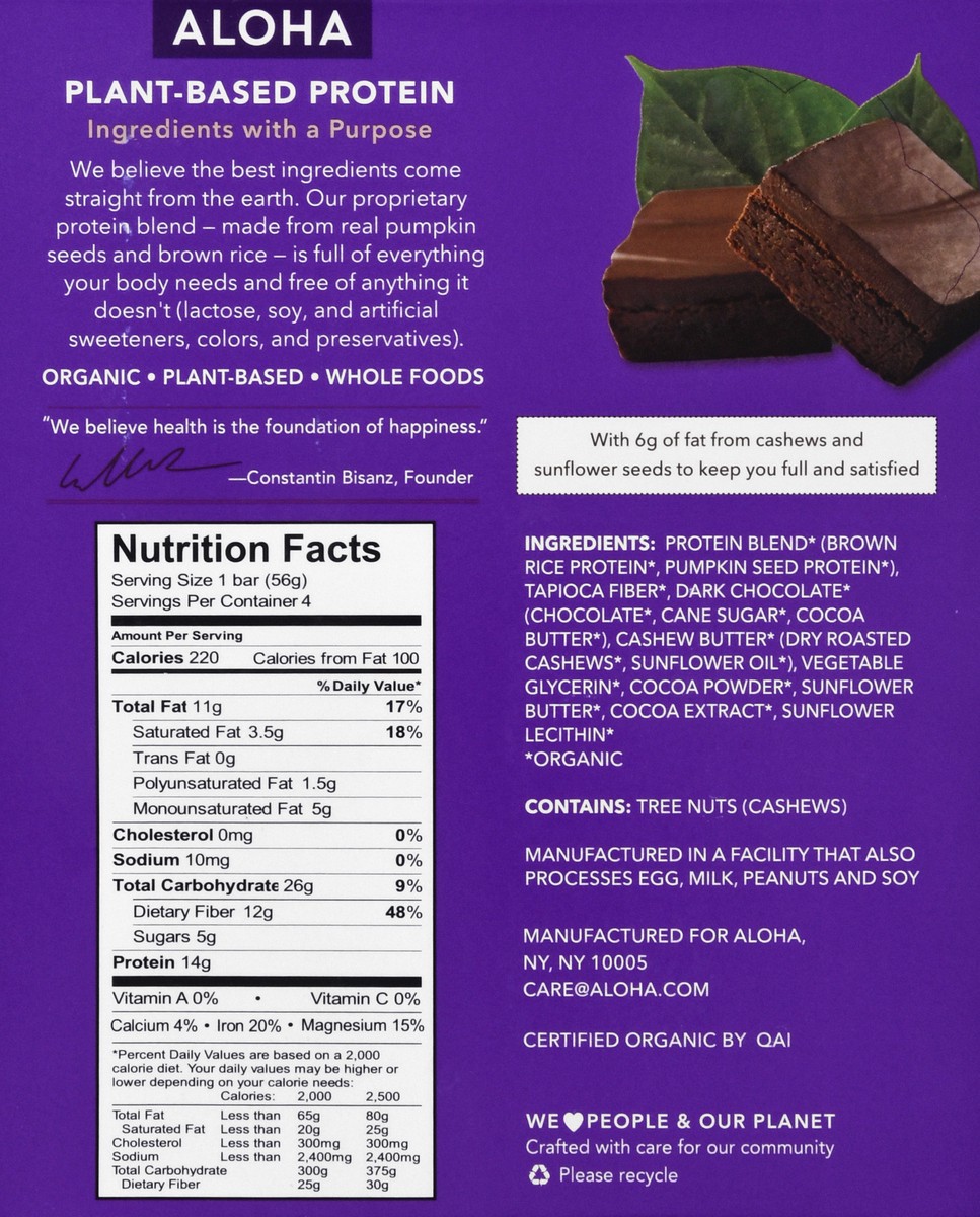 slide 3 of 9, Aloha Organic Chocolate Fudge Brownie Protein Bars 4 ea, 4 ct; 1.98 oz