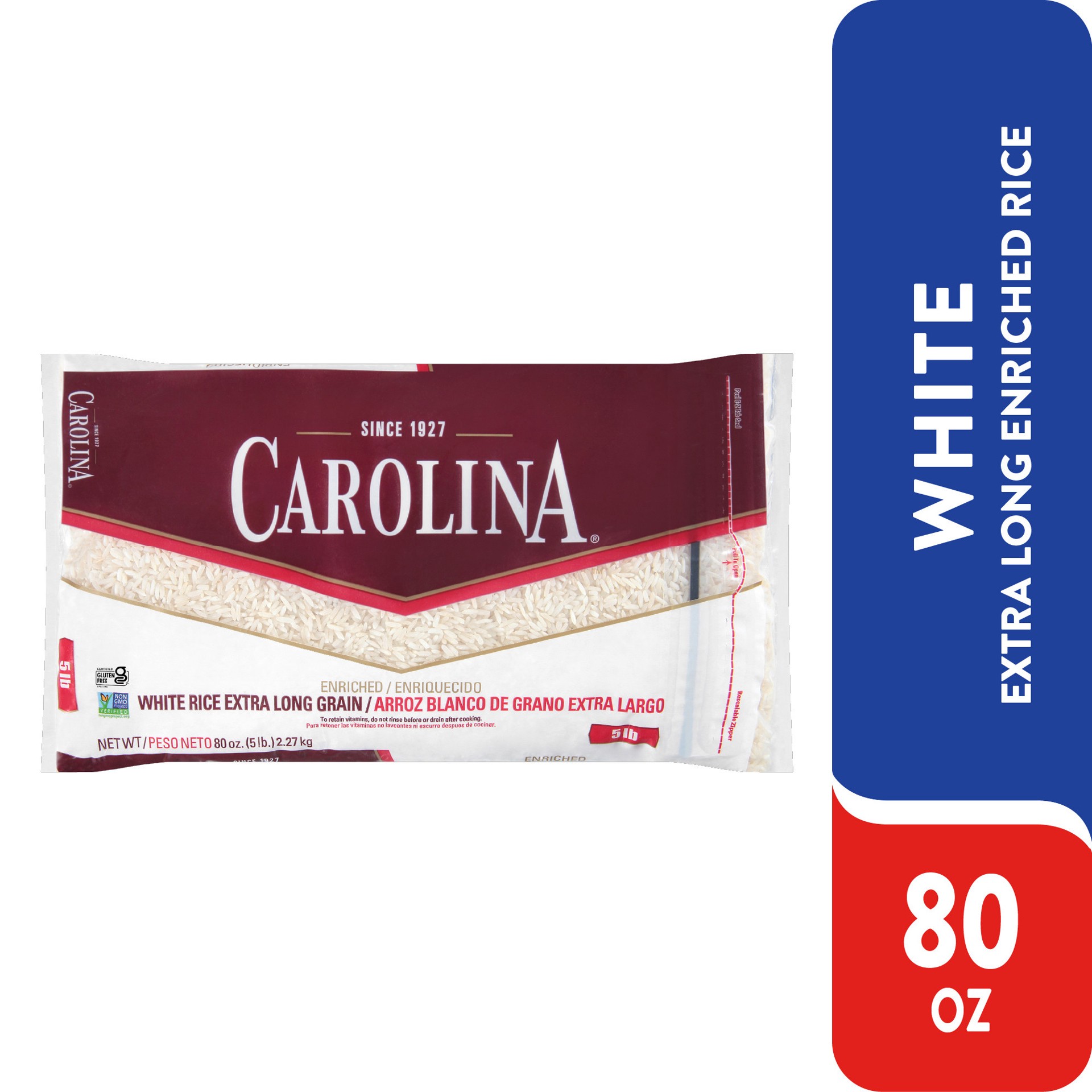 slide 1 of 9, Carolina White Rice, Extra Long Grain, Enriched, 80 oz