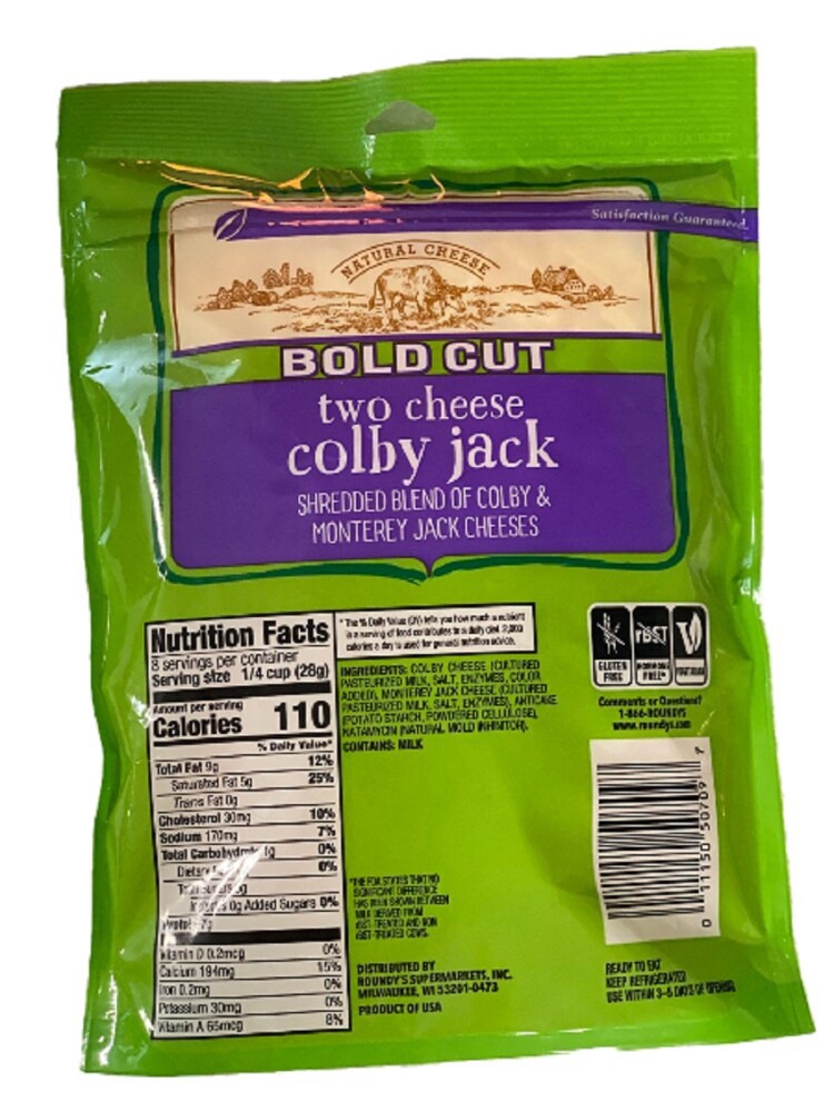 slide 2 of 2, Roundy's Roundys Bold Cut Two Cheese Colby Jack Shredded Cheese, 8 oz