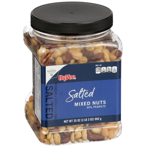 slide 1 of 1, Hy-vee Salted 50% Peanuts Mixed Nuts, 35 oz